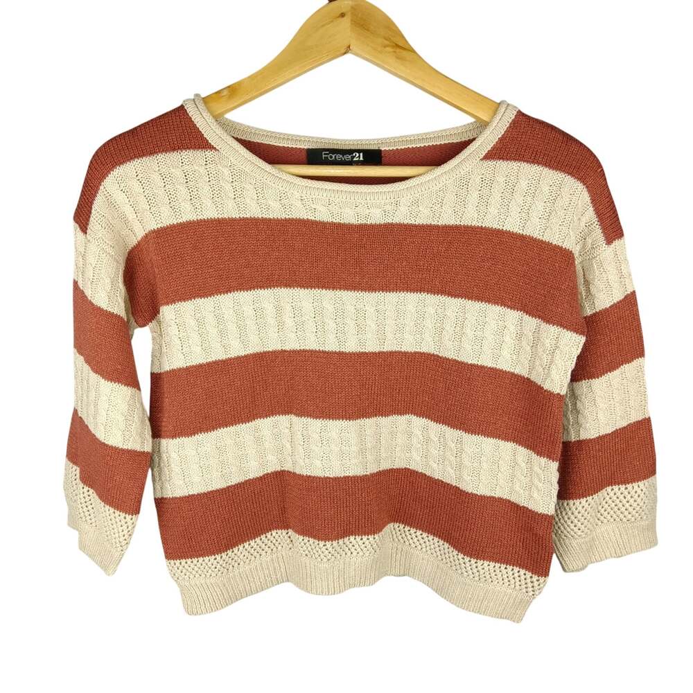 Forever 21 Women's Striped Sweater - Copper and Cream